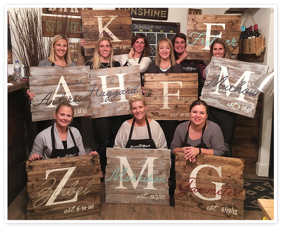 DIY Wood Signs Design with Wine and Paint at Board and Brush