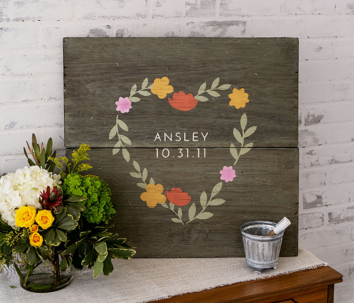 Floral Heart Guestbook - 24x24 Wood Sign