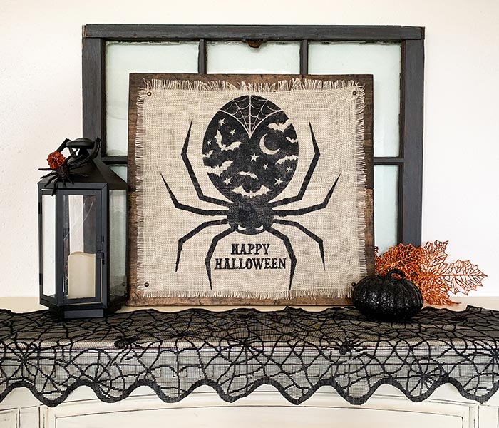 Burlap Spider - 24x24 Wood Sign