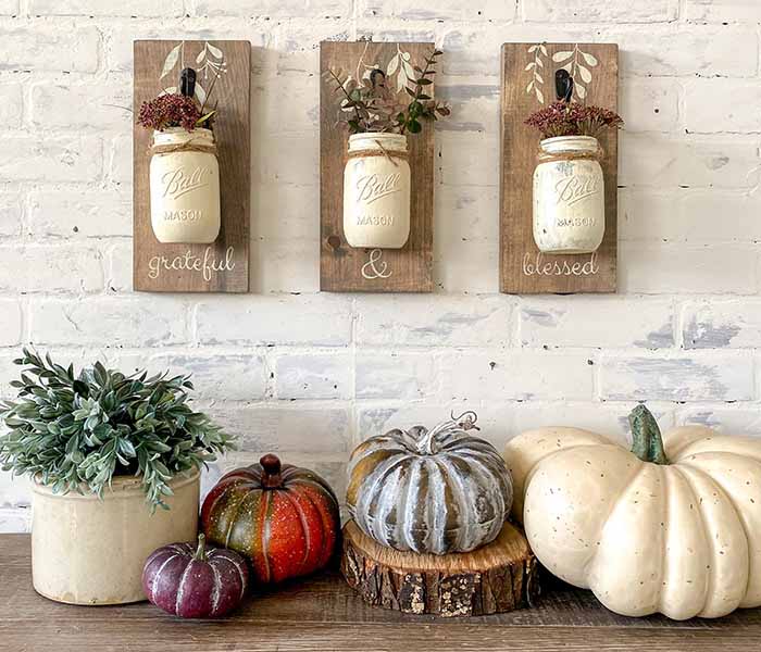 Grateful Blessed Hanging Glass Mason Jar Trio - 6x12