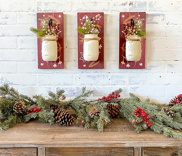 Holiday Pattern Mason Jar Trio - 6x12