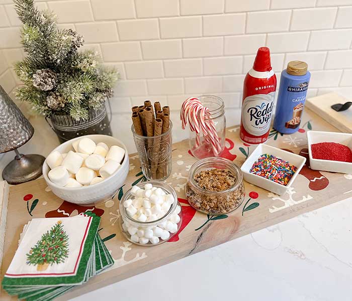 Hot Cocoa Bar on Gingerbread Tray