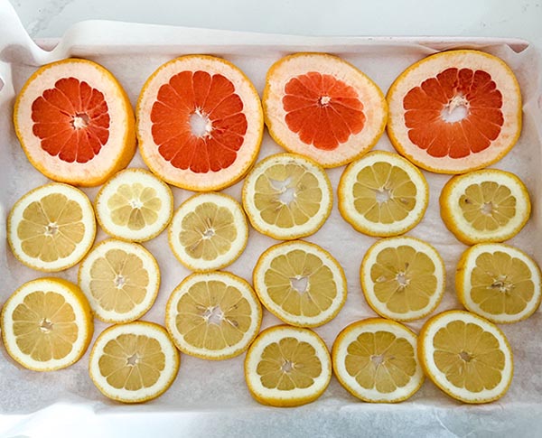 Citrus on baking sheet
